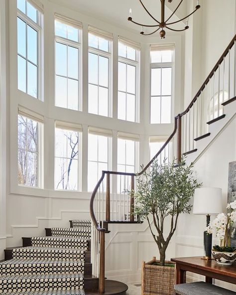 Hatcliff Construction on Instagram: "THE STAIRCASE! If you have been following us for long, you know we love a beautiful staircase. It doesn’t have to be formal! Just always intentional and never forgotten. Here are some of our favorites that we have built over the last few years. Some go up, some go down and some go up and down Builder @hatcliffconstruction Windows @pellawindows Architects and photographers individually tagged on photos. #staircase #staircasedesign #staircases" Staircase With Windows, Staircase Traditional, Carpeted Staircase, Large Staircase, Sweeping Staircase, Traditional Homes, The Staircase, Curved Staircase, Never Forgotten