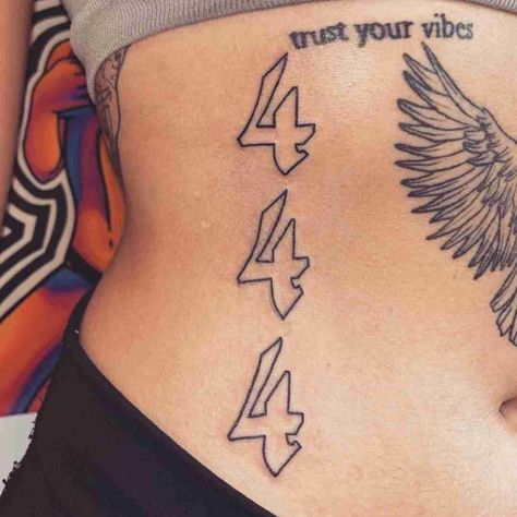 444 Stomach Tattoo, Angel Number Stomach Tattoo, 1234 Angel Number Tattoo, Angel Number Tattoo Designs, 444 Painting, 4444 Angel Numbers Tattoo, Angel Number Tattoo Placement, 666 Angel Number Tattoo, 666 Angel Number