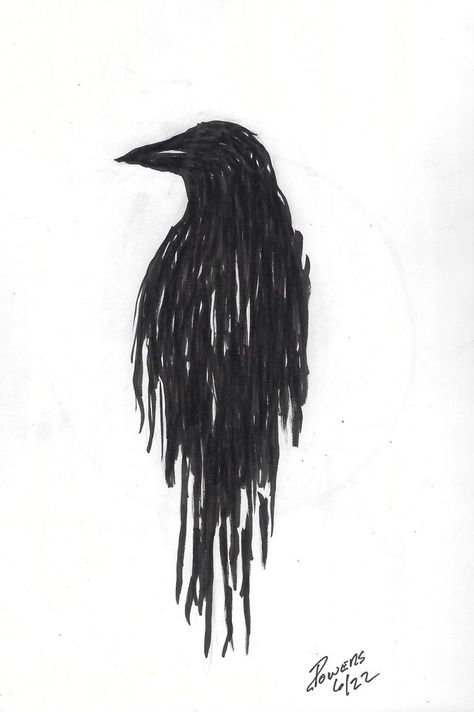 Crow Sketch Tattoo, Crow Pen Drawing, Raven Painting Simple, Raven Drawing Sketch Simple, Raven Sketch Simple, Dark Ink Art, Crow Skull Art, Crow Pencil Drawing, Raven Easy Drawing