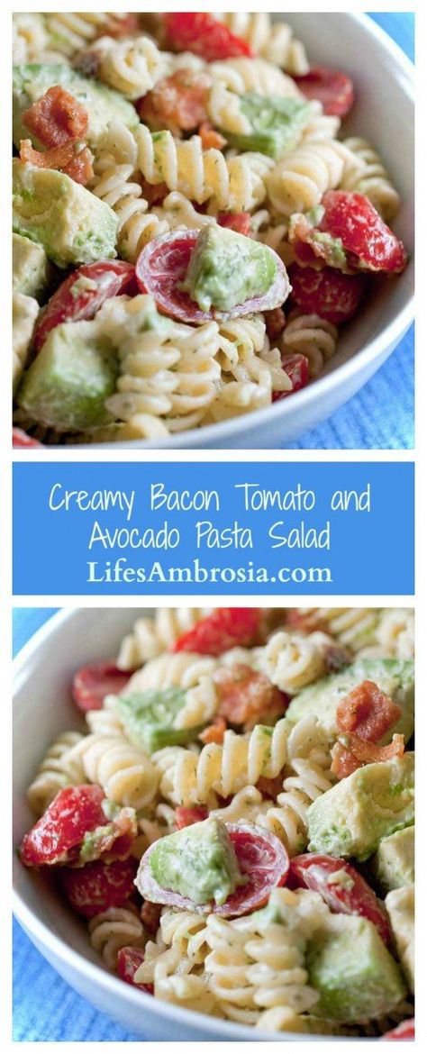 Tomato Avocado Pasta Salad, Pasta Salad With Bacon, Pasta Recepies, Scrumdiddlyumptious Recipes, Bacon Pasta Salad, Creamy Pasta Salad, Vegetable Pasta Salads, Creamy Pasta Salads, Avocado Pasta Salad