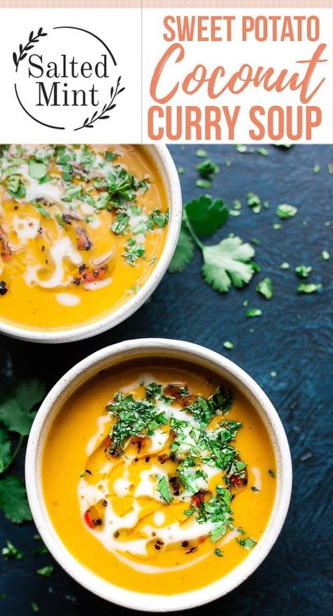 Potato Soup With Coconut Milk, Sweet Potato Coconut Curry, Curried Sweet Potato Soup, Curry Healthy, Coconut Soup Recipes, Soup With Coconut Milk, Sweet Potato Soup Recipes, Cheesy Potato Soup, Coconut Curry Soup