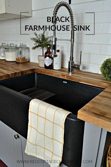 Black Farmhouse Sink Simple Farmhouse Kitchen, Black Farmhouse Sink, Farmhouse Sink Faucet, Black Kitchen Sink, Kitchen Sink Design, Black Farmhouse, Black Sink, Two Years Later, Sink Kitchen