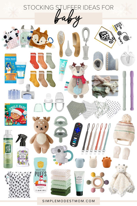 Are you searching for the perfect stocking stuffers for your adorable little one? This list of stocking stuffer ideas is curated for babies from the ages of newborn to 12 months. These gift ideas range from practical to sweet and cuddly - lots of must-haves for babies (and some for mom and dad, too!). #stockingstuffers #baby #babies #christmas #giftguide #giftideas #stockings 4 Month Old Stocking Stuffers, What To Get Newborn For Christmas, Christmas For Newborns Gift Ideas, Christmas Ideas For Baby Girl, Stocking Stuffers For 1 Year Boy, 6 Month Old Stocking Stuffers, Christmas Ideas For 4 Month Old, Baby Boy First Christmas Gifts, Stocking Stuffers For One Year Old