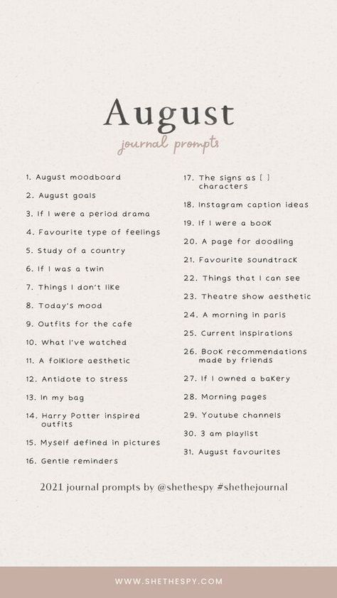 There are many journaling prompts out there for you to check out, including ones that are completely related to the current month. So no matter where you are, you can find something to journal about. #Prompts #BulletJournal #Writing August Journal Prompts, January Journal Prompts, Journal Prompt Ideas, August Journal, She The Spy, Prompt Ideas, Journal Questions, Healing Journaling, Daily Journal Prompts