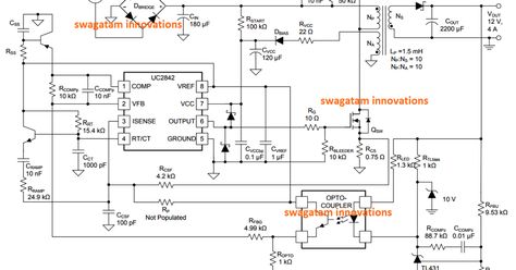 The post details a simple 12V 2 amp SMPS circuit which can be used for all offline flyback converter application Basic Electronic Circuits, Electronic Circuit Design, Power Supply Circuit, Simple Circuit, Electronic Projects, Hobby Electronics, Led Projects, Subwoofer Amplifier, Electronics Basics