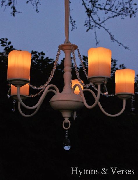 My Son Is Getting Married, Outdoor Candle Chandelier, Diy Outdoor Chandelier, Battery Operated Chandelier, Solar Light Chandelier, Chandelier Makeover, Farmhouse Chandeliers, Battery Candles, Outdoor Chandelier