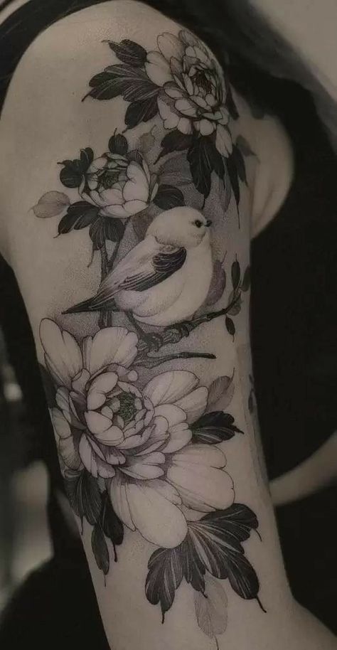 Wrist Hand Tattoo Cover Up, Darker Flower Tattoos, Chinese Peony Tattoo, Flower Tattoo Styles, Black Ink Flower Tattoo, Black Flower Tattoos, Shaded Flower Tattoo, Sci Fi Tattoos, Black And Grey Flower Tattoo