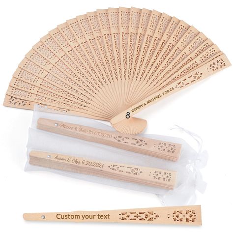 PRICES MAY VARY. 🎉【Personalized Wedding Fans for Guests】This personalized sandalwood folding wooden fan not only provides cooling relief, but can also be transformed into custom recuerdos de boda, whether engraved with the wedding couple's names, the date of an important day or a heartfelt quote, it will add a layer of intimacy to the gift. Your guests will treasure the hand fans as a token of your thoughtfulness. 🪵【Enduring Quality】Made from the finest sandalwood, these personalized hand fans Hand Held Fans For Wedding, Fans For Wedding Guests, Wedding Fans For Guests, Personalized Wedding Fans, Wedding Party Favors For Guests, Text Wedding, Budget Planner Free, Wedding Budget Planner, Wooden Fan