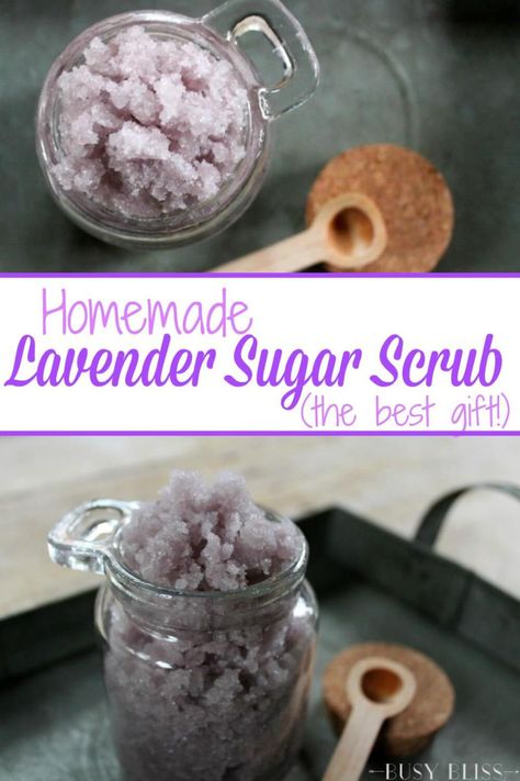 Lavender sugar scrub is a relaxing way to make your skin feel fresh and clean! It makes a great gift idea for your friends and family. Diy Lush, Coconut Oil Sugar Scrub, Gift In A Jar, Peppermint Sugar Scrubs, Lavender Sugar, Lavender Sugar Scrub, Peppermint Sugar, Frugal Girls, Homemade Scrub