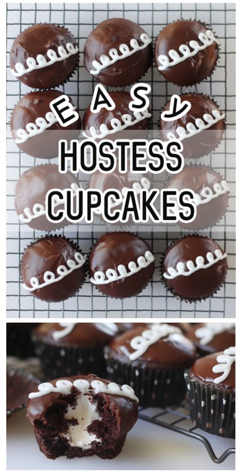 The Easiest Hostess Cupcake Recipe Diy Hostess Cupcakes, Hostess Cupcake Recipe Copycat, Cupcake Cream Filling Recipes, Hostess Cupcake Sheet Cake, Chocolate Filled Cupcake Recipes, Chocolate Cream Filled Cupcakes, Easy To Make Cupcakes, Hostess Cupcake Filling, Copycat Hostess Cupcakes