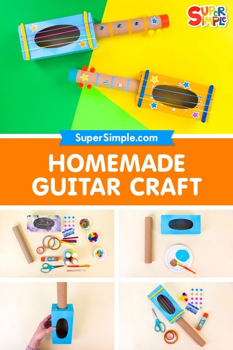 Kids Guitar Craft, Guitar Craft, Homemade Guitar, 2024 Music, Kids Instruments, Instrument Craft, Guitar Crafts, Homemade Musical Instruments, Making Musical Instruments