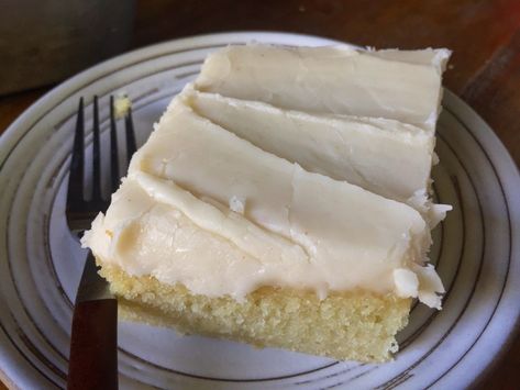 Cake Recipes White, Vanilla Sheet Cake, White Texas Sheet Cake, Texas Sheet, Texas Sheet Cake, Warm Cake, Egg Whisk, Sheet Cake, Brown Butter