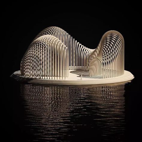 Space Model Architecture, Parametric Architecture Model, Abstract Pavilion, Abstract Forms Design, Parametric Pavilion, Architectural Installation, Wave Architecture, Organic Architecture Concept, Curvilinear Forms