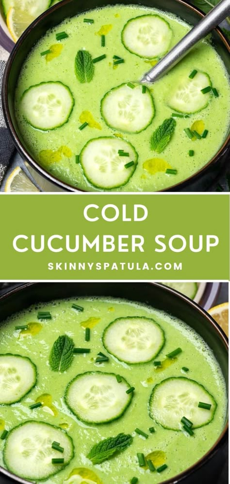 Cucumber Mint Soup, Cool Cucumber Soup, Cold Zucchini Soup, Chilled Cucumber Soup, Frozen Cucumber Recipes, Cold Cucumber Soup Recipe, Cold Soups For Summer, Cooked Cucumber Recipes, Recipes Using Cucumbers