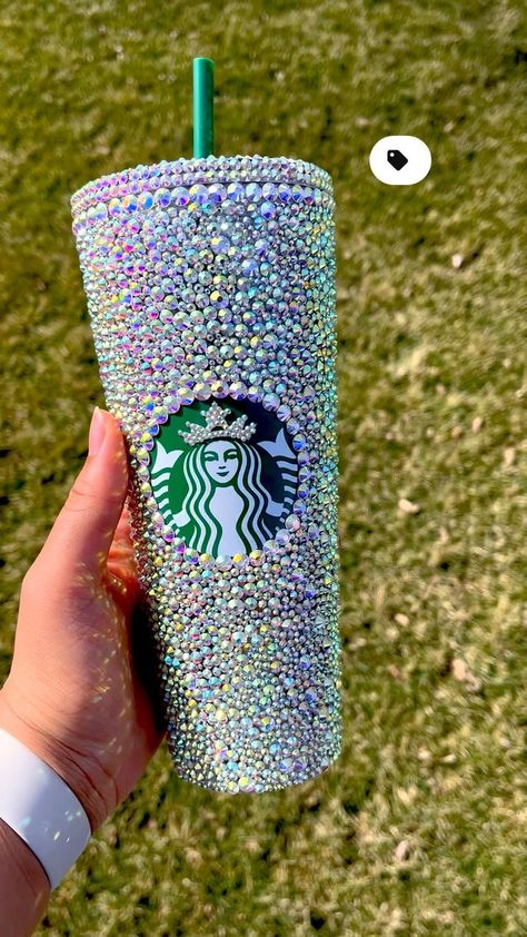 Hand bedazzled Starbucks tumbler Bling crafts, Rhinestone projects