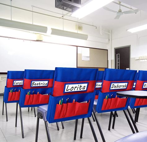 Chairback Pocket Chart Set: you will receive 20 sets of student chairs seat pockets and 20 pieces of name tag whiteboards Proper Dimensions: the back to school chair organizer canvas chair pockets measure approx. 15 x 19 inches, and the acrylic whiteboard is about 2.6 x 7.5 inches/ 6.5 x 19 cm; The back to school chair bags range from 1.5 x 5.75 inches, for small items like pencils or pens, to 13 x 10.25 inches Acrylic Whiteboard, Chair Organizer, Canvas Chair, Chair Pockets, Classroom Chair, Student Chair, School Chair, School Chairs, Writing Board