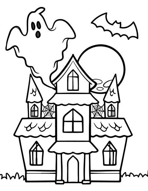 Printable Haunted House, House Coloring Pages For Kids, Haunted House Coloring, Haunted House Drawing, Fall Coloring Sheets, House Coloring Pages, Free Halloween Coloring Pages, Halloween Coloring Sheets, Casa Halloween