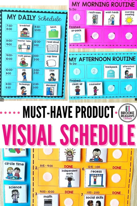 Are you in need of a visual schedule to use in your special education classroom? This printable visual schedule is editable to fit your classroom needs and routine. Visual schedules help children that thrive on structure and routine by providing a visual for their daily classroom routine and schedules. It helps with preparing for transitions and sets the child up for success. Visual schedules can be beneficial for a child with an IEP and uses as part of their special education accommodations. To Do All Done Visual Schedule, Special Needs Visual Schedule, Visual Schedule Binder, Visual Schedule Kindergarten, Kindergarten Visual Schedule, Sped Schedule Template, Visual Schedules Special Education Free, Desk Visuals For Students, Special Education Visuals