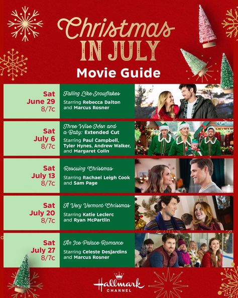 Hallmark Christmas Movies in July start Saturday night 6/29. Do you Love them or Hate them? See the schedule! Christmas Love Movies, Margaret Colin, Katie Leclerc, July Movies, Sam Page, Rachael Leigh Cook, Kim V, Tyler Hynes, Movie Guide