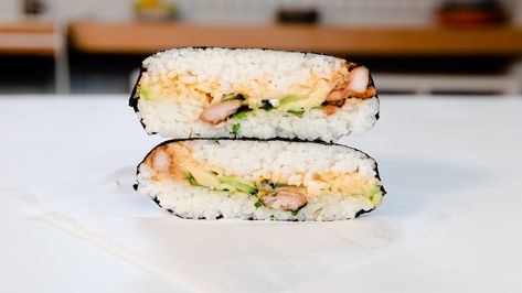 It's time to start packing your own lunch! Chef Frankie Celenza's  chicken teriyaki with avocado, cucumber and spicy mayo, wrapped in sushi rice and nori, is the perfect budget-friendly option. Frankie Celenza, Struggle Meals, Sandwich Lunch, Avocado Cucumber, Asian Noodle, Chicken Teriyaki, Chicken Entrees, Lunch Lady, Packed Lunch