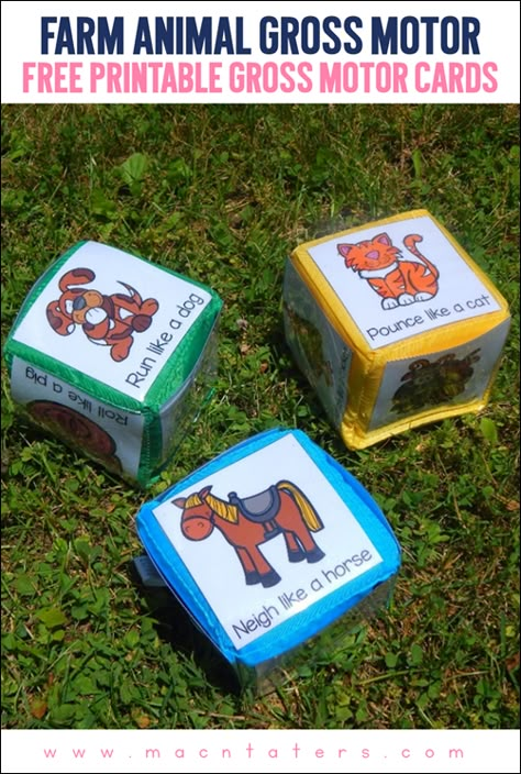 Farm Animals Roll and Move Gross Motor Game: Farm animal sound and movement cards for toddlers and preschoolers Farm Animal Games, Animal Games For Kids, Farm Animals Games, Farm Activities Preschool, Farm Animals Preschool, Farm Lessons, Farm Animals Activities, Farm Theme Preschool, Gross Motor Activity