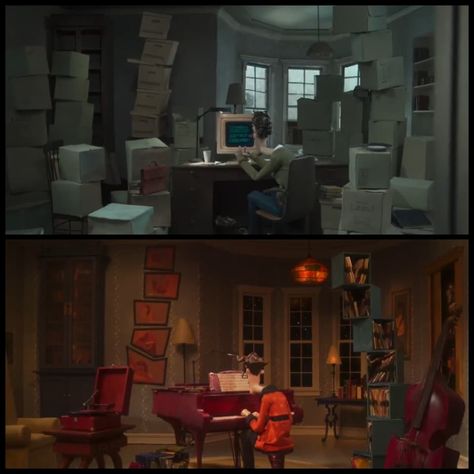 This image shows a side-by-side comparison of the two worlds in Coraline. By seeing the two worlds at the same time, students will be able to identify how the other world is targeted to Coraline's personality. Students will use this image to determine Coraline's character traits as demonstrated by a world tailored for her. Posted by One_of_Two on Reddit. #etlobest Coraline Characters, Stop Motion Movies, Laika Studios, Coraline Movie, Coraline Aesthetic, Coraline Doll, Disney Theory, Coraline Jones, Pink Palace