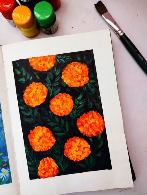 Marigold Flower Painting, Easiest Painting, Marigold Painting, Shorts Painting, Gouache Flowers, Simple Paintings, Floral Paintings Acrylic, Animated Art, Doll Diy Crafts