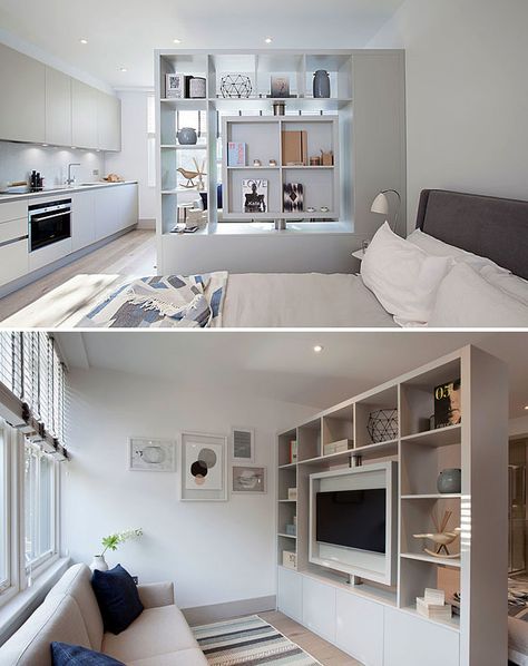 50 Small Studio Apartment Design Ideas (2019) – Modern, Tiny & Clever - InteriorZine Small Studio Apartment Design, Studio Apartment Design, Studio Apartment Living, Small Apartment Interior, Living Room And Kitchen, Deco Studio, Small Studio Apartment, Decor Studio, Small Apartment Design