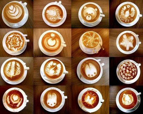 Coffee designs Arte Del Cappuccino, Barista Cafe, Cappuccino Art, Coffee Latte Art, Cappuccino Machine, Coffee Barista, Cappuccino Coffee, Milk Cake, Coffee Stencils