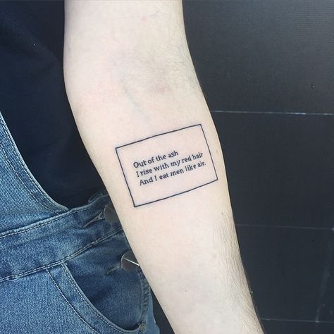 (Sorry for the sticky stencil behind it) Thanks so much Rebecca ft. Lady Lazarus by Sylvia Plath #tattoos #minamalistictattoo #SylviaPlath #LadyLazarus Sylvia Plath Tattoo, Tato Grunge, Literary Tattoos Quotes, Plath Quotes, Lady Lazarus, Sylvia Plath Quotes, Inspiring Quote Tattoos, Yummy Bread, Tatuagem Masculina Pequena