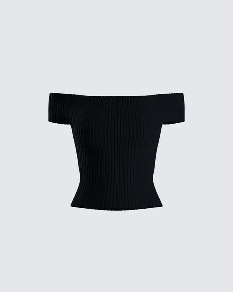 Crissle Black Rib Off Shoulder Top – FINESSE Shoulderless Top, Black Off Shoulder Top, Black Off Shoulder, Fully Fashioned, Off Shoulder Top, Knit Stitch, Black Rib, Sweater Knit, Level Up