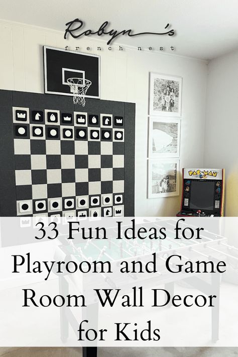 Make home the most fun place to be by using creative and fun DIY playroom wall decor ideas for all ages!  From playroom to game room, these ideas can grow with your family and create a stylish living space for everyone to enjoy! Family Game Room Decor Ideas, Cheap Playroom Makeover, Games For Basement, Small Boys Game Room, Turn Garage Into Game Room, Game Wall Ideas, Play Room For Teenage, Loft Gameroom Ideas Upstairs, Garage To Game Room Ideas