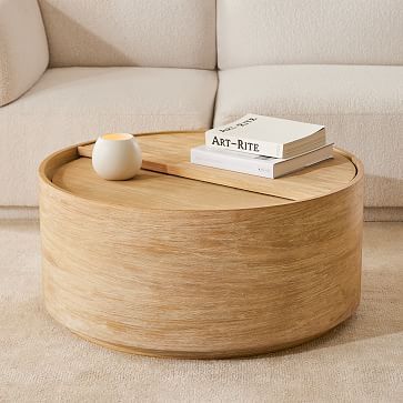 Round Storage Coffee Table, Round Drum Coffee Table, West Elm Coffee Table, Pedestal Coffee Table, Storage Coffee Table, Drum Coffee Table, Round Storage, Winter Wood, Up House