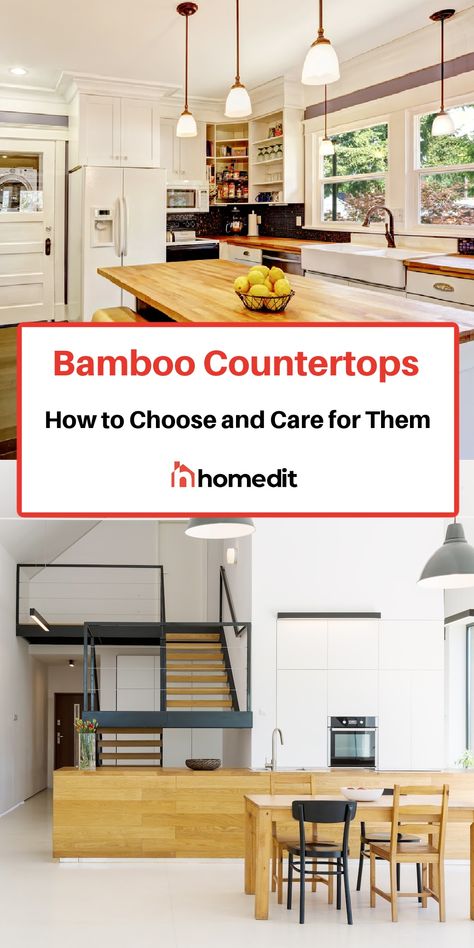 Bamboo countertops are increasingly popular with homeowners as an alternative to traditional materials because of their durability, sustainability, and warmth. White Kitchens Modern, Bamboo Counter, Bamboo Countertop, Minimalist Diy, Kitchens Modern, Diy Kitchen Projects, Moso Bamboo, Kitchen Makeovers, Kitchen Island Ideas