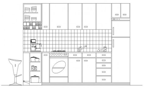 Kitchen Section Drawing, Kitchen Section, Kitchen Elevation, Shop Drawing, Decor Drawing, Kitchen Drawing, Section Drawing, Elevation Drawing, Drawing Interior