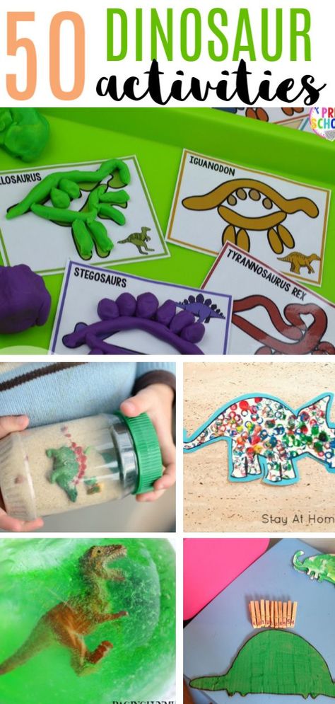 50 dinosaur crafts and activities. Perfect for preschoolers who love dinosaurs! We made this list as we were looking for dinosaur party ideas for our 4-year-old. Dino Stem Activities Preschool, Harry And The Dinosaurs Activities, Dinosaur Day Activities, Dinosaur Party Crafts, How Do Dinosaurs Stay Friends Activities, Digging For Dinosaurs Activities, Dino Day Activities, Dinosaur Craft For Preschoolers, How To Catch A Dinosaur Activities