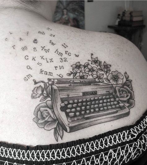 Typewriter Tattoo, Watercolor Tattoo Sleeve, Tattoos To Cover Scars, Pin Up Tattoos, Tattoo Cover, Tattoo Cover-up, Sleeve Tattoos For Women, Book Sleeve, Vintage Typewriters