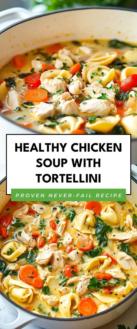 Image for Healthy Chicken Soup with Tortellini Crockpot Recipes Soup Healthy, Soups Recipes When Sick, Cholesterol Lowering Soup Recipes, Stealth Health Recipes Crockpot, Crockpot Healthy Soup Recipes, Lose It App Recipes, Good Soups For When Your Sick, Dinner When Your Sick, Food To Make When Sick