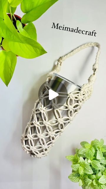 Macrame Water Bottle Holder, Macrame Bottle Holder, Macrame Water Bottle, Water Bottle Bag, Water Bottle Holder, Crochet Stitches Tutorial, Bottle Bag, Bottle Holder, Knitting For Beginners