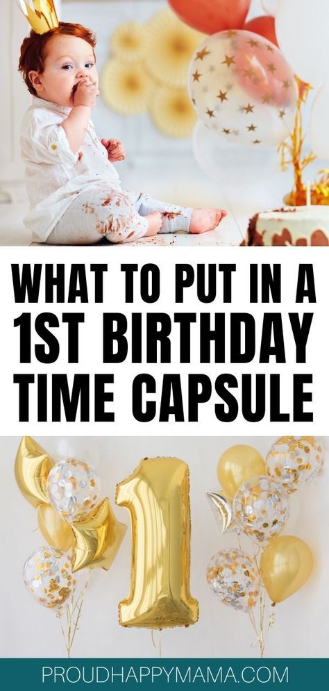 Time Capsule Box First Birthday, One Year Time Capsule 1st Birthdays, 1st Birthday List, Birthday Photo Op Wall, 1st Bday Time Capsule, First Birthday Party Time Capsule, How To Plan A First Birthday Party, Diy Time Capsule First Birthday, First Bday Time Capsule