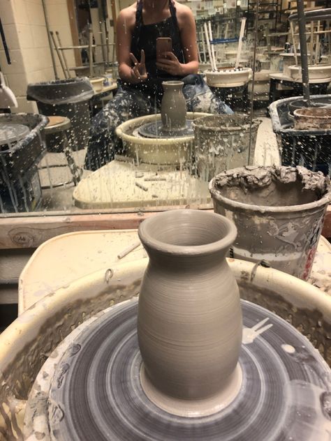 Throwing Clay Aesthetic, Handmade Pottery Vases Clay, Wheel Thrown Cylinder, Wheel Spun Pottery, Wheel Thrown Vases, Pottery Wheel Aesthetic, Ceramic Throwing, Pottery Wheel Throwing, Clay Throwing