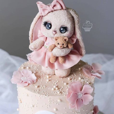 Cake Rabbit, Barbie Dress Cake, Dedication Cake, Bunny Birthday Cake, Fondant Cake Tutorial, Reindeer Cakes, Candy Birthday Cakes, Baby First Birthday Cake, Rabbit Birthday