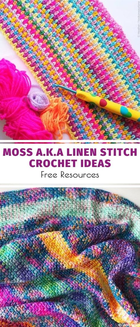 Moss Stitch or Linen Stitch Ideas | Your Crochet Linen Stitch Crochet, Crochet Moss, Crocheted Cow, Scrap Crochet, Scrap Yarn Crochet, Rainbow Mosaic, Colour Shades, Crochet Afgans, Linen Stitch