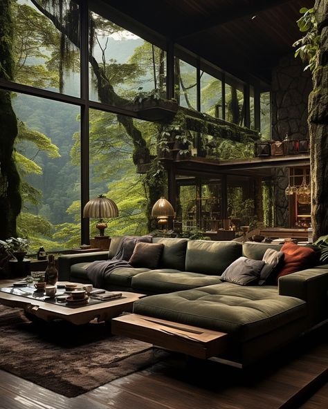 The Lush Horizon Residence by Mohammad H|Visualization Hidden Mansion In The Woods, Eco Tiny House, Nature Home, House In Nature, Fantasy Homes, Room Deco, Fantasy House, Home Decor Living Room, Forest House