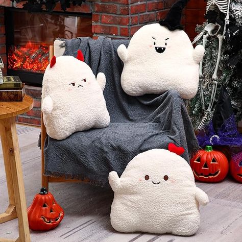 Amazon.com: Tradder 3 Pcs Halloween Pillows Cute Ghost Shaped Pillow Halloween Decorative Throw Pillow 15.7'' Stuffed Ghost Fluffy Plush Pillow Soft Cute Throw Pillow for Halloween Home Party Decor Gift (Cute) : Home & Kitchen Halloween Home Party, Pillows Cute, Scarecrow Decorations, Halloween Led Lights, Small Throw Pillows, Hello Kitty Mug, Ghost Pillow, Pillow Party, Home Party Decor