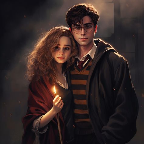 Harry Potter Without Glasses, Harry Potter Harry And Hermione, Hermione Ship, Drawing Harry Potter, Harmony Harry Potter, Harry X Hermione, Fantastic Beasts Fanart, Romance Inspiration, Draco X Harry