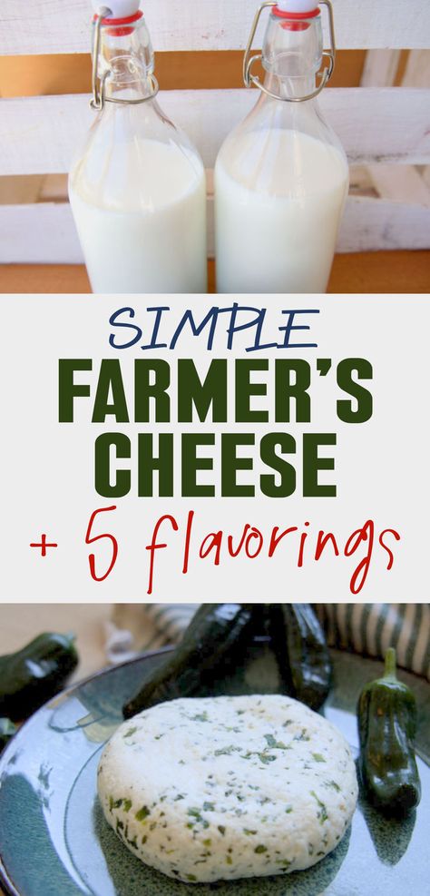 How to make a simple farmer's cheese with flavorings Farmers Cheese Recipes, Farmer’s Cheese, Cheese Recipes Homemade, Cheese Making Recipes, Goat Milk Recipes, Diy Cheese, Making Cheese, Modern Homestead, Farmers Cheese