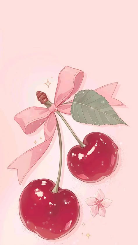 Cherry And Bows Wallpaper, Cherry Lockscreen Aesthetic, Cherry Iphone Wallpaper, Cherry Wallpaper Aesthetic Iphone, Cherry Red Aesthetic Wallpaper, Cherry Red Wallpaper, Wallpaper Hippie, Arte Doodle, Bow Wallpaper