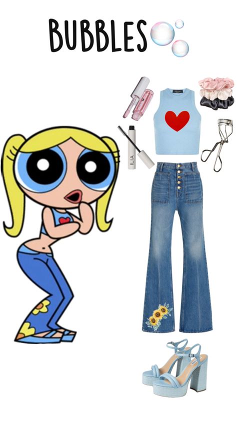 Leave a comment if you like this outfit idea/aesthetic🫶🏽 Bubbles Powerpuff Costume, Powerpuff Girls Outfit, Powerpuff Costume, Powerpuff Cosplay, Power Puff Costume, Power Girl Costume, Outfit Idea Aesthetic, Bubble Costume, Bubbles Powerpuff