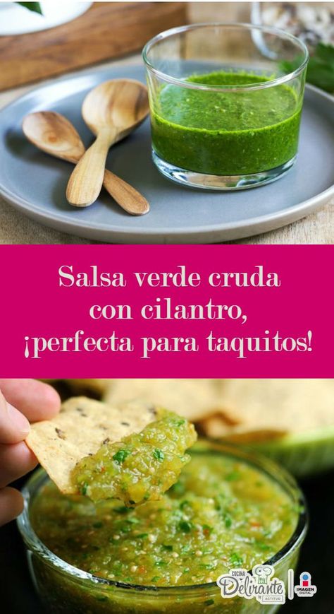 Salsa verde cruda con cilantro | Recetas de Cocina Delirante Crockpot Jackfruit, Red Salsa Recipe, Best Salsa Recipe, Salvadorian Food, Prosciutto Recipes, Tacos Mexicanos, Jackfruit Recipes, Waffle Maker Recipes, Nutribullet Recipes